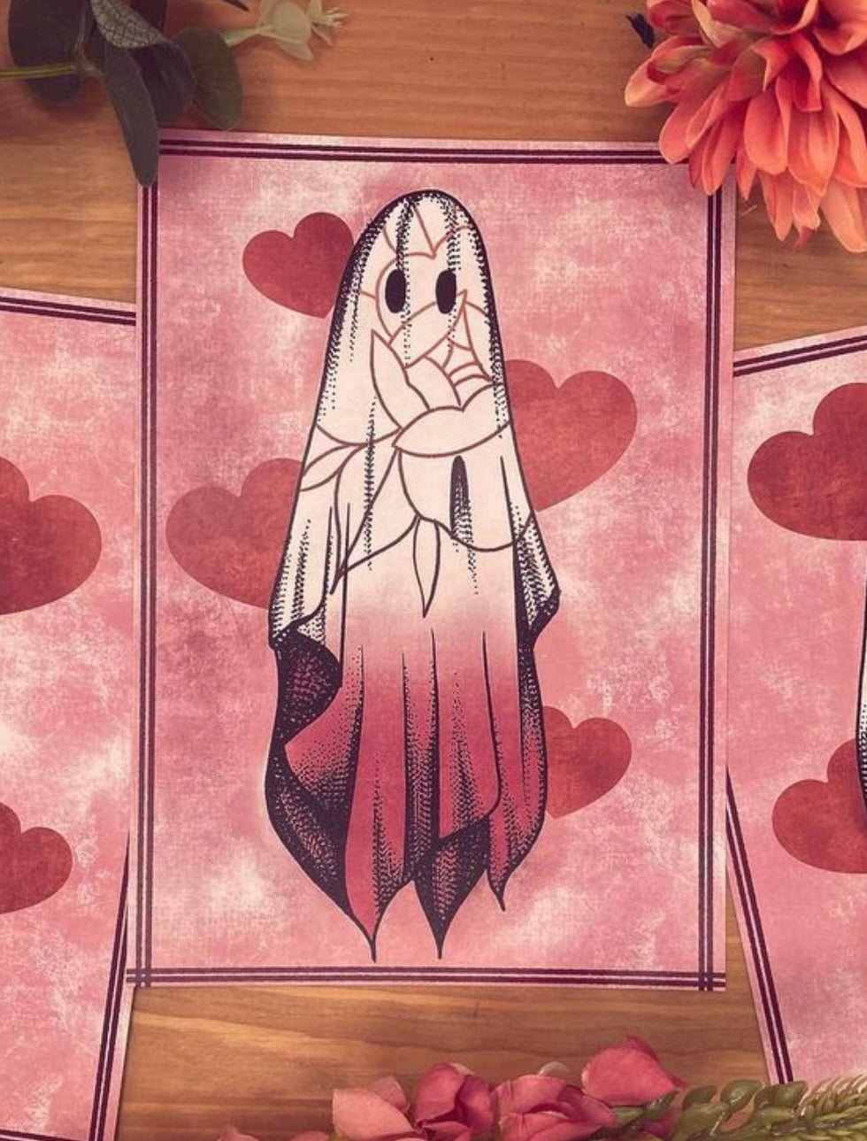 Spooky Tattoo Style Valentines Ghosts Prints Cute Crying Ghostie