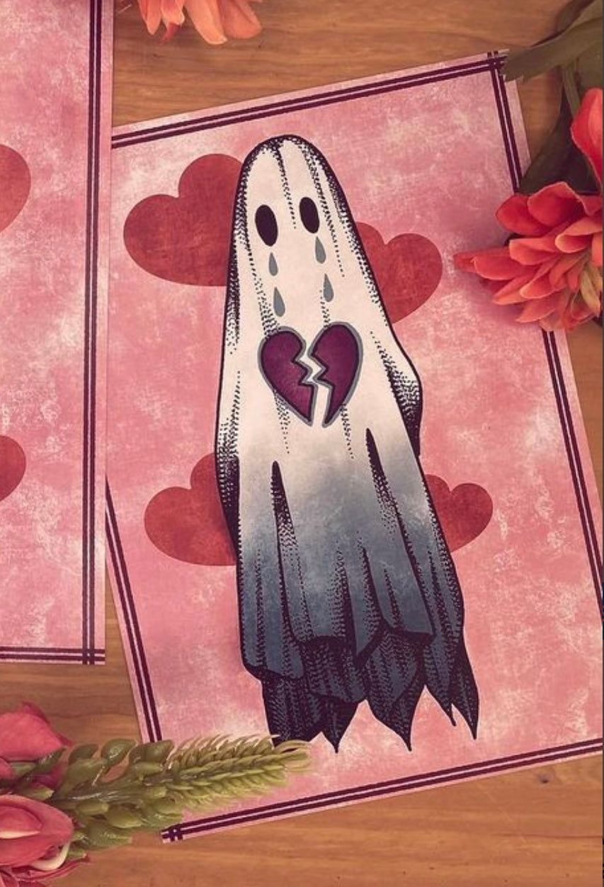 Spooky Tattoo Style Valentines Ghosts Prints Cute Crying Ghostie