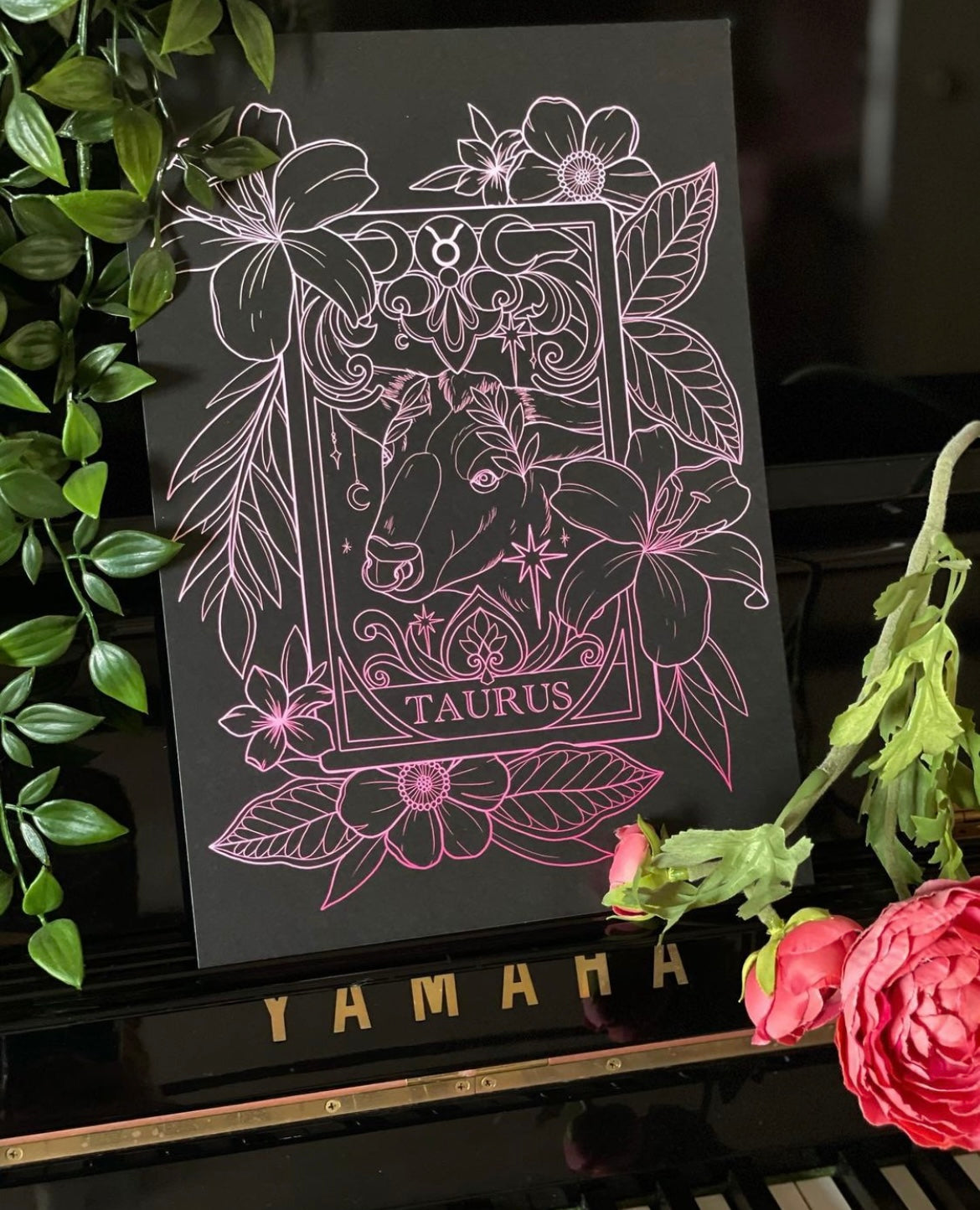Zodiac Taurus Tarot Card Print Tattoo Style Star Sign Illustration