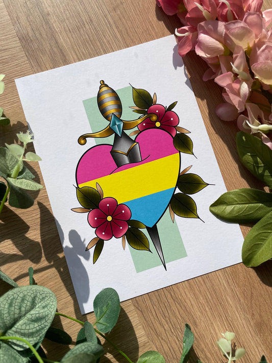 LGBTQIA Tattoo Style Illustration Pansexual Pride Print