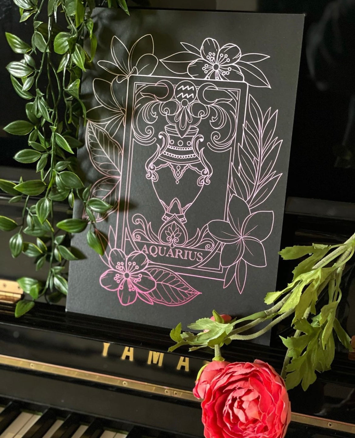 Zodiac Aquarius Tarot Card Print Tattoo Style Star Sign Illustration